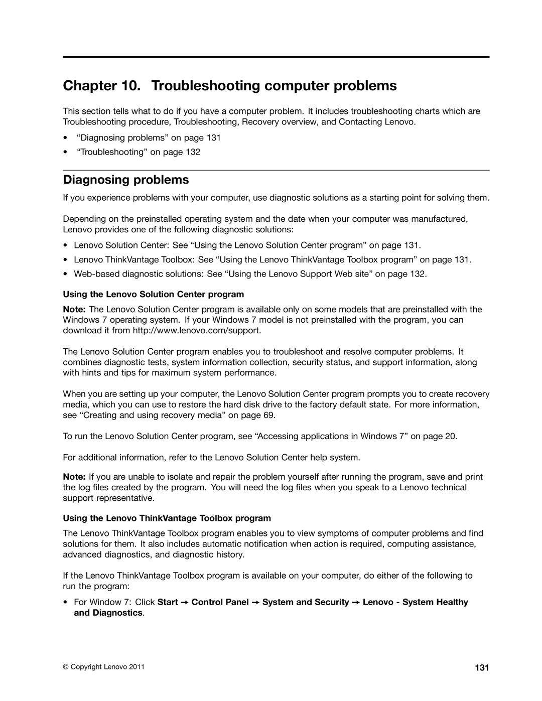 Lenovo 114155U, E520 Troubleshooting computer problems, Diagnosing problems, Using the Lenovo Solution Center program, 131 