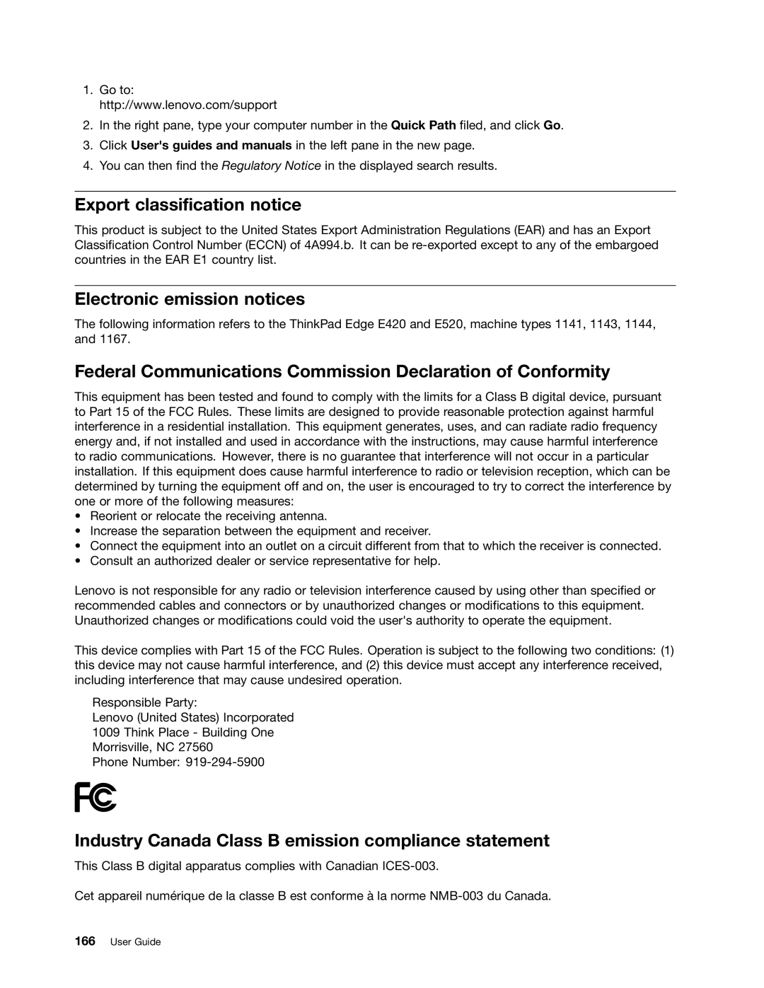 Lenovo E420, E520, 114155U manual Export classification notice, Electronic emission notices 