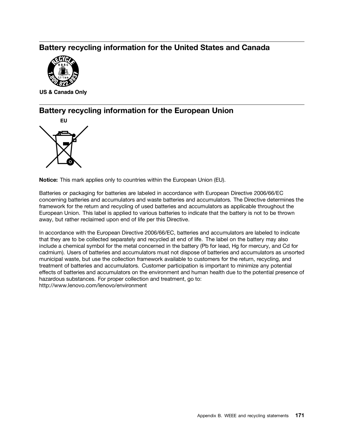 Lenovo E520, E420, 114155U manual Appendix B. Weee and recycling statements 