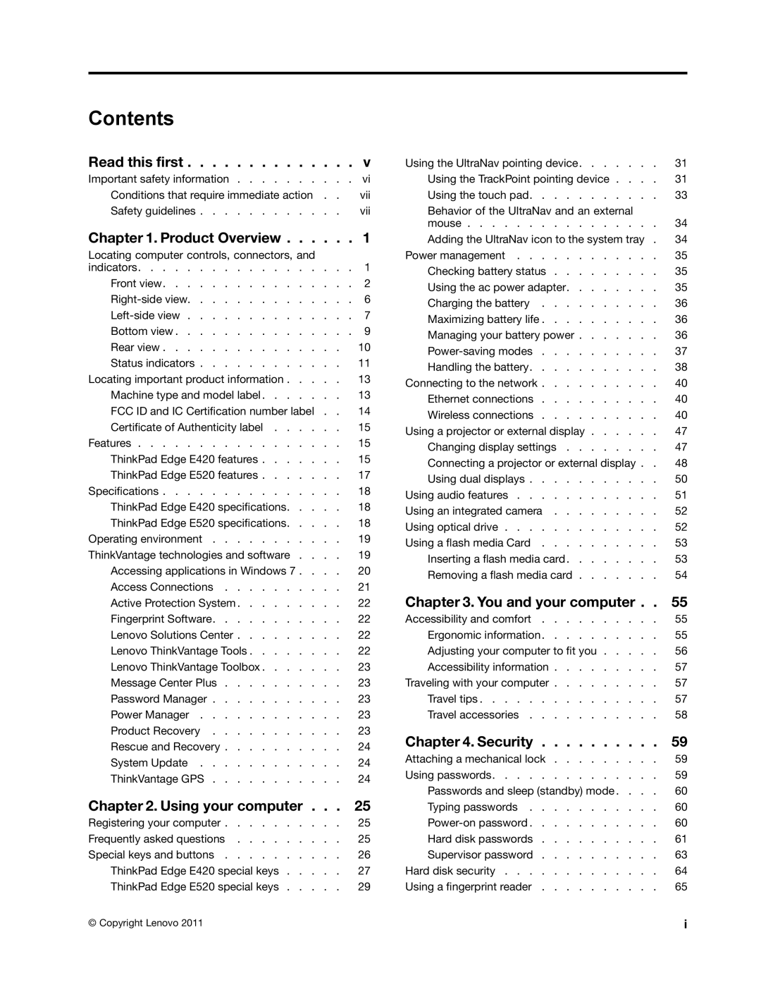 Lenovo E520, E420, 114155U manual Contents 