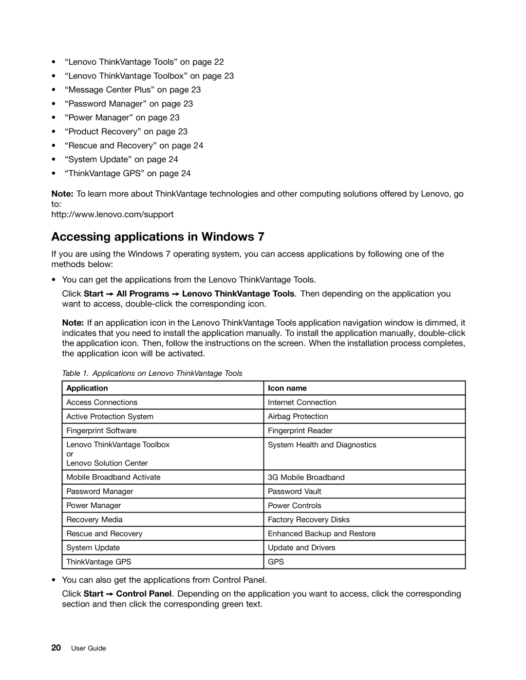 Lenovo 114155U, E520, E420 manual Accessing applications in Windows, Application Icon name 