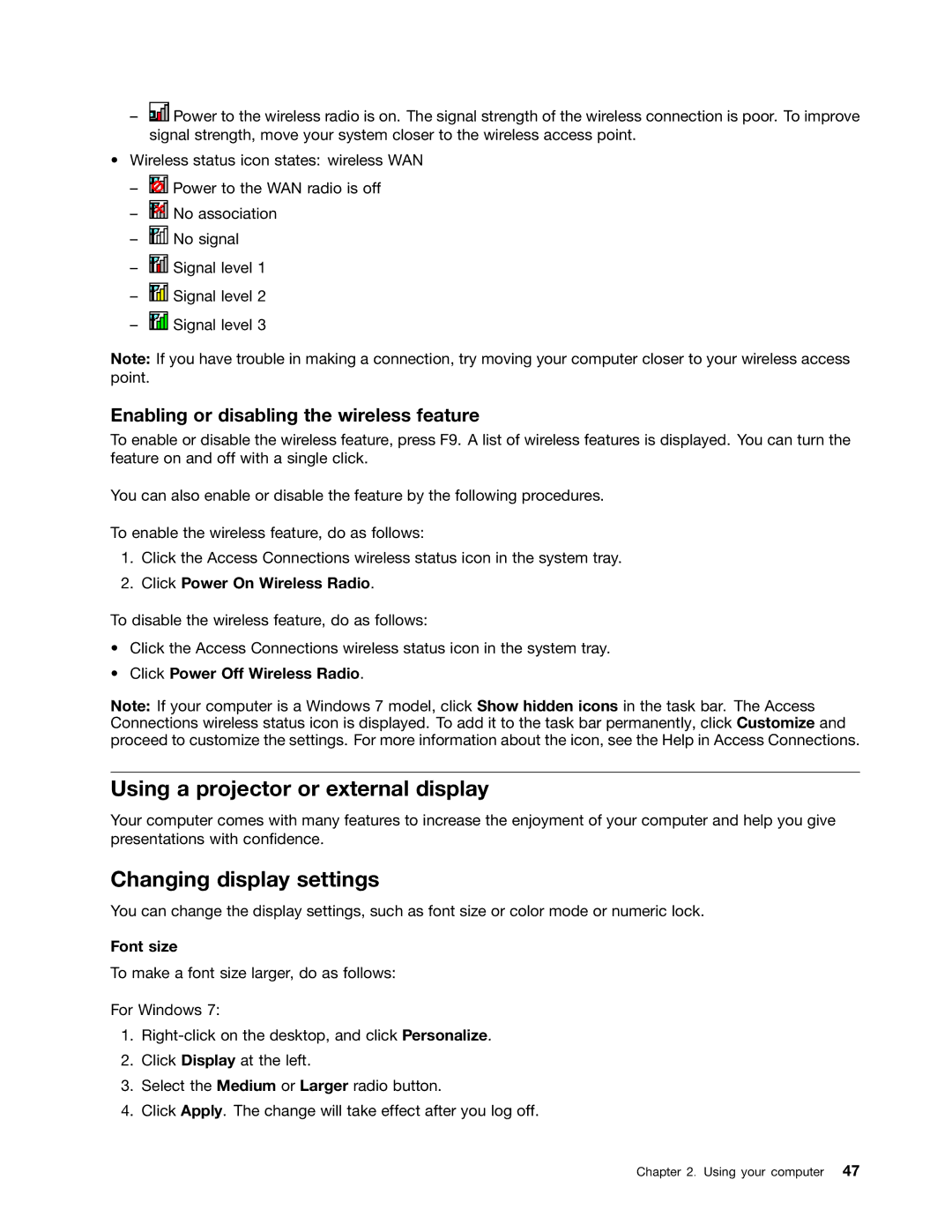 Lenovo 114155U, E520, E420 manual Using a projector or external display, Changing display settings 