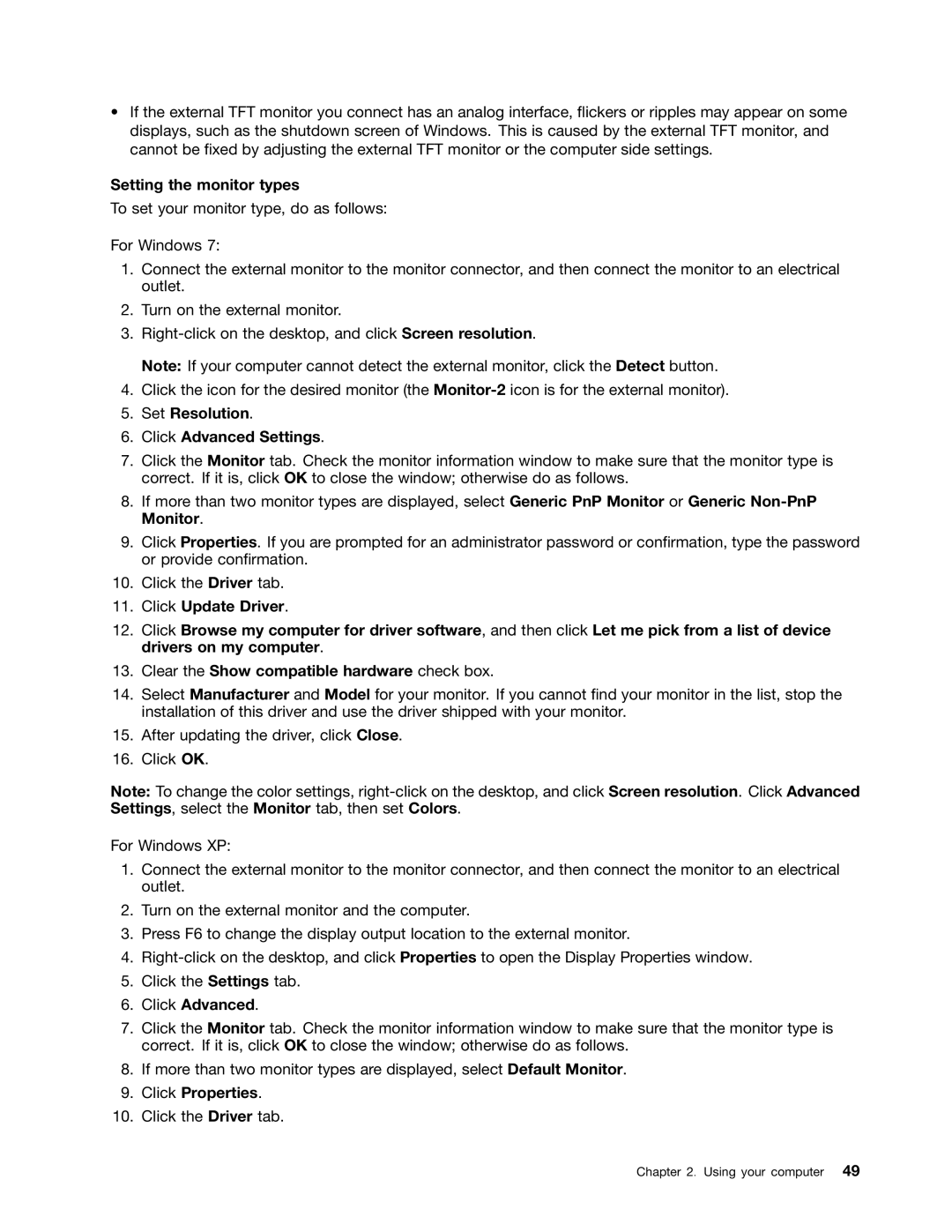 Lenovo E420, E520, 114155U manual Setting the monitor types, Set Resolution Click Advanced Settings 