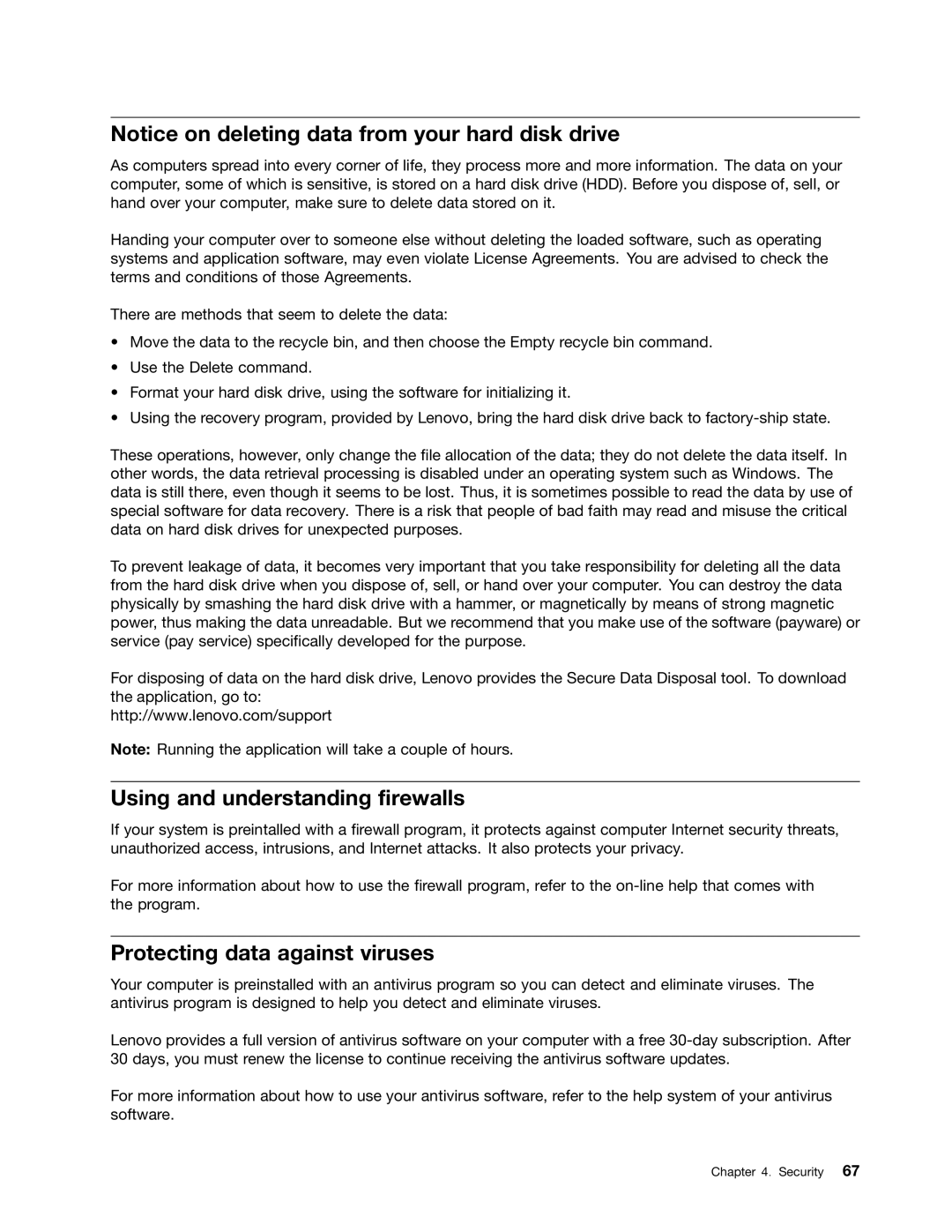 Lenovo E420, E520, 114155U manual Using and understanding firewalls, Protecting data against viruses 