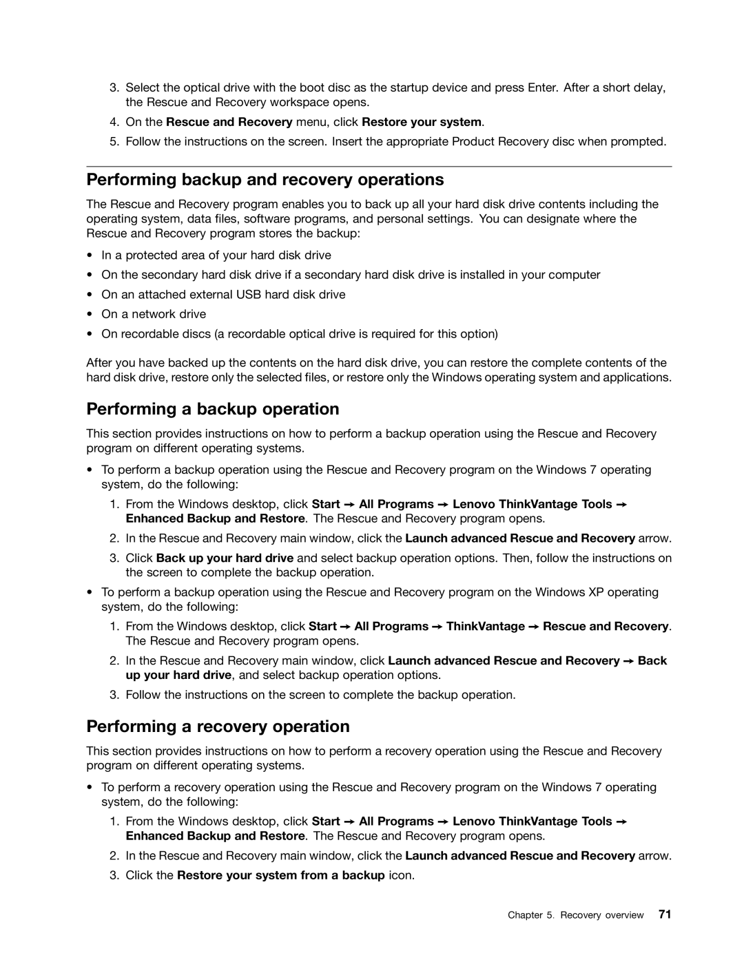 Lenovo 114155U Performing backup and recovery operations, Performing a backup operation, Performing a recovery operation 