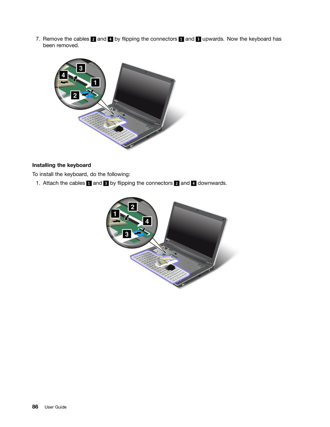 Lenovo E525, E425 manual Installing the keyboard 