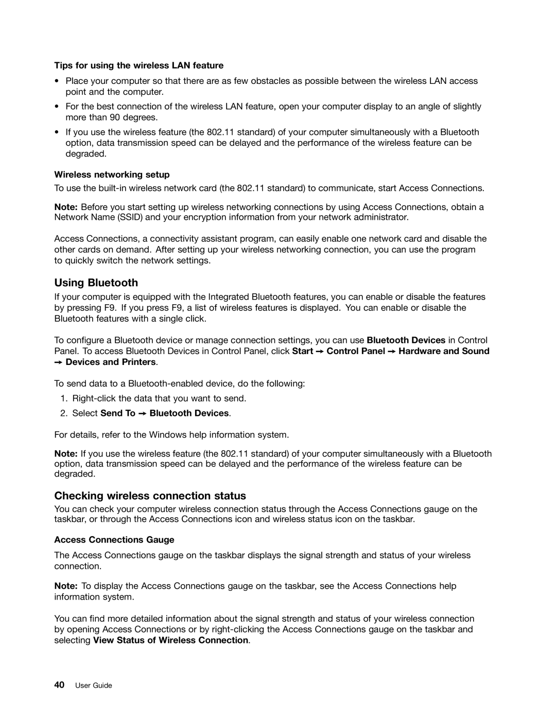 Lenovo E525, E425 manual Using Bluetooth, Checking wireless connection status 