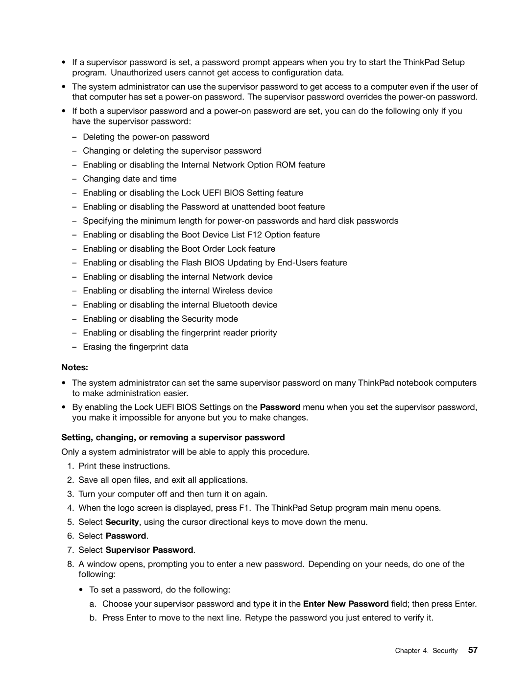 Lenovo E425, E525 manual Setting, changing, or removing a supervisor password, Select Supervisor Password 