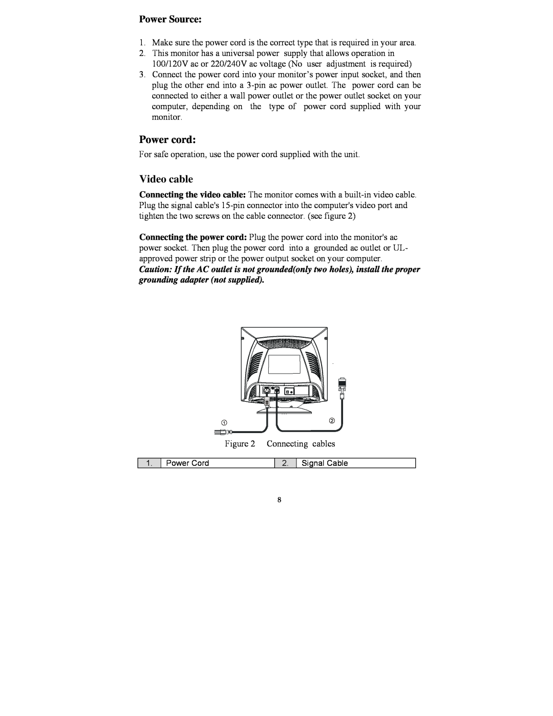 Lenovo E54 manual Power cord, Video cable, Power Source 