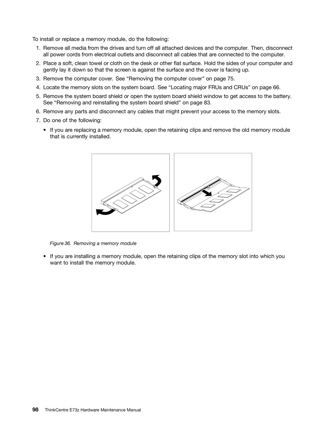 Lenovo E73Z, 10BL manual Removing a memory module 