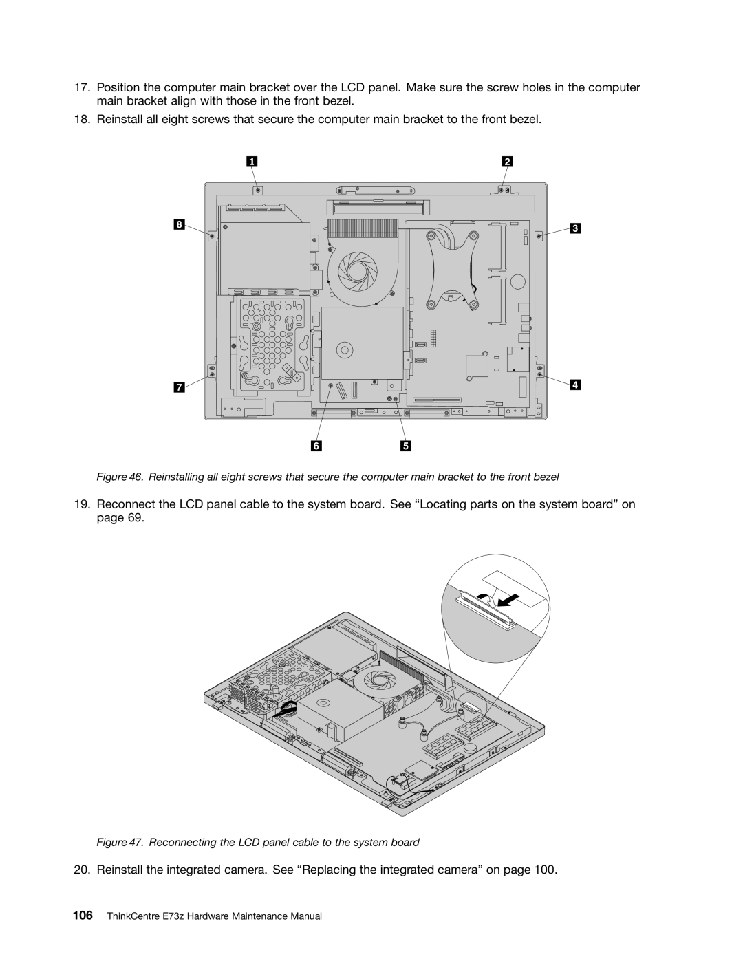 Lenovo E73Z, 10BL manual Reconnecting the LCD panel cable to the system board 