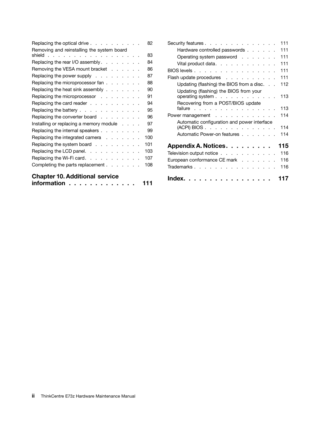 Lenovo E73Z, 10BL manual Appendix A. Notices 115 