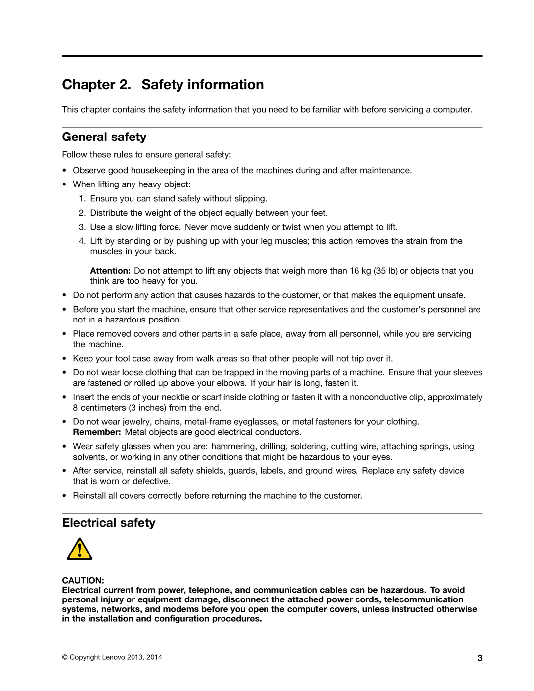 Lenovo 10BL, E73Z manual Safety information, General safety, Electrical safety 