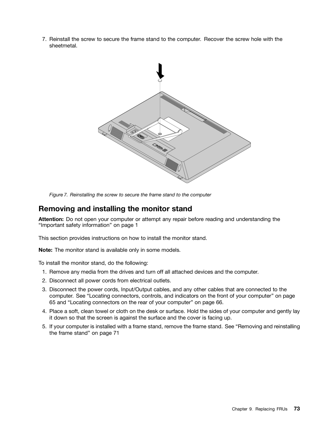 Lenovo 10BL, E73Z manual Removing and installing the monitor stand 