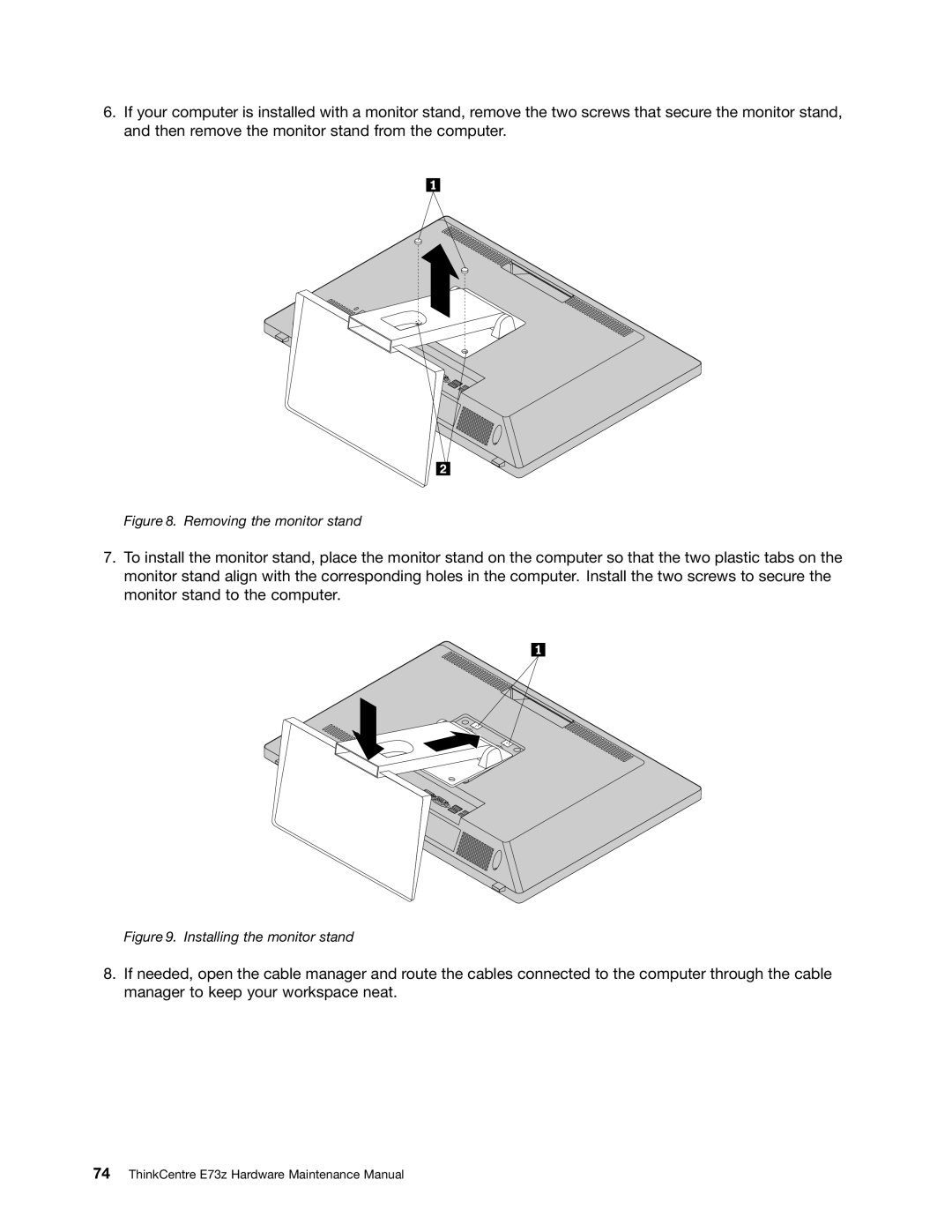 Lenovo E73Z, 10BL manual Removing the monitor stand 