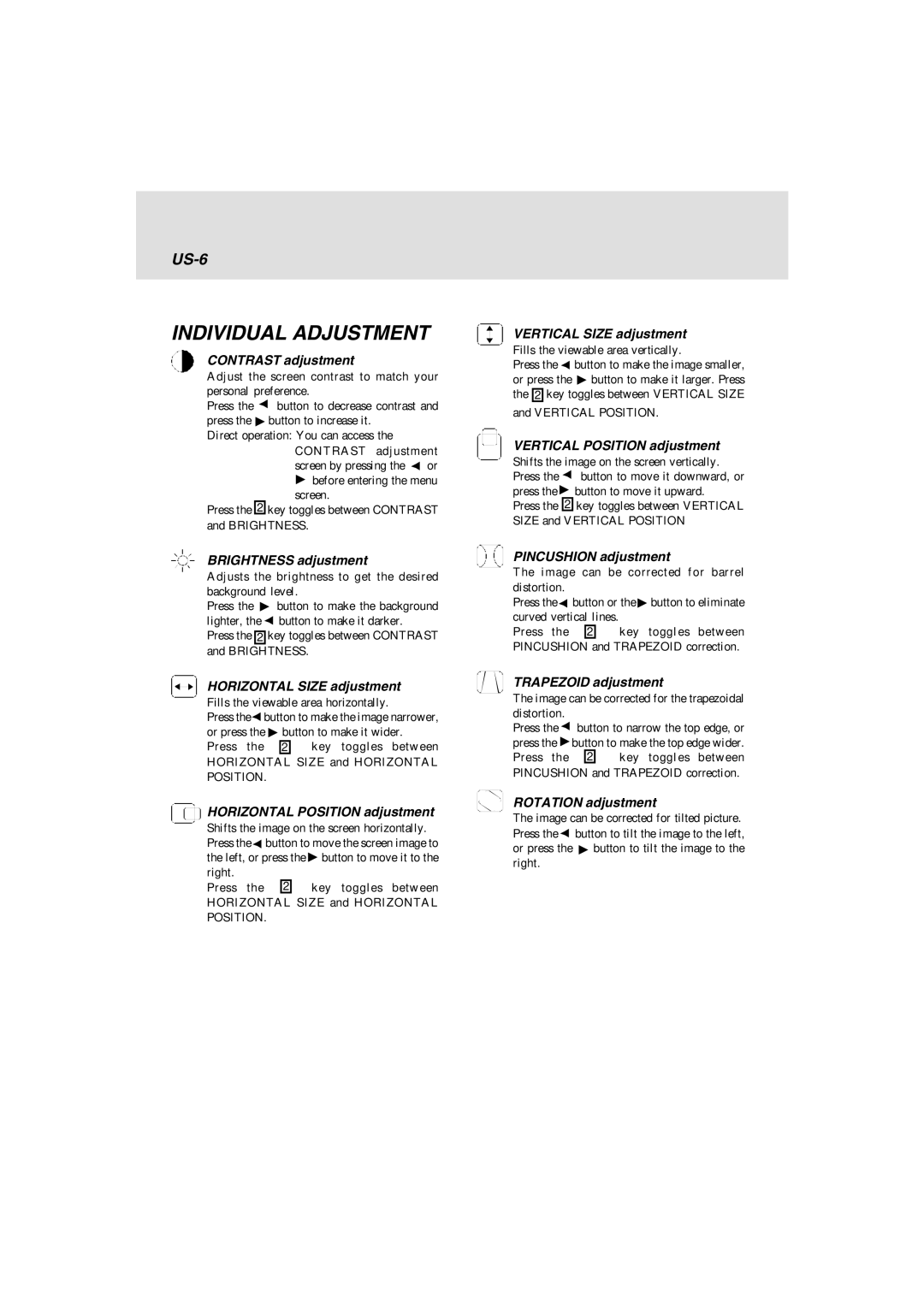 Lenovo E74 manual Individual Adjustment, Contrast adjustment 