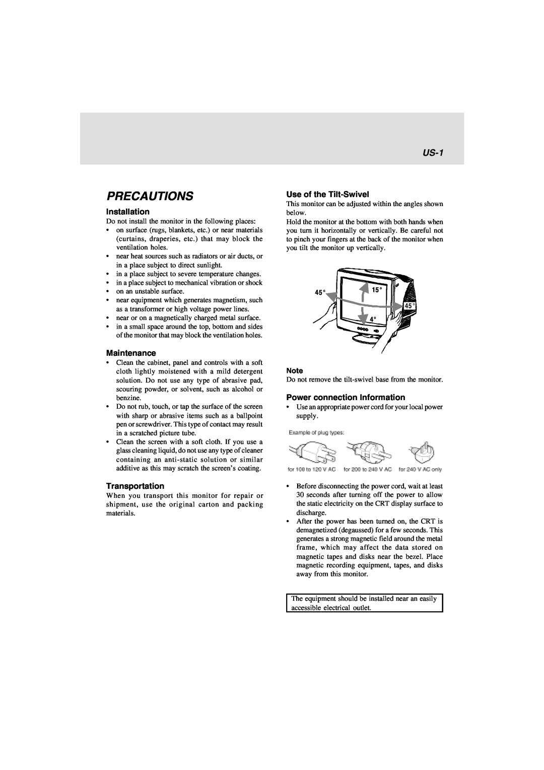 Lenovo E74 manual Precautions, US-1 