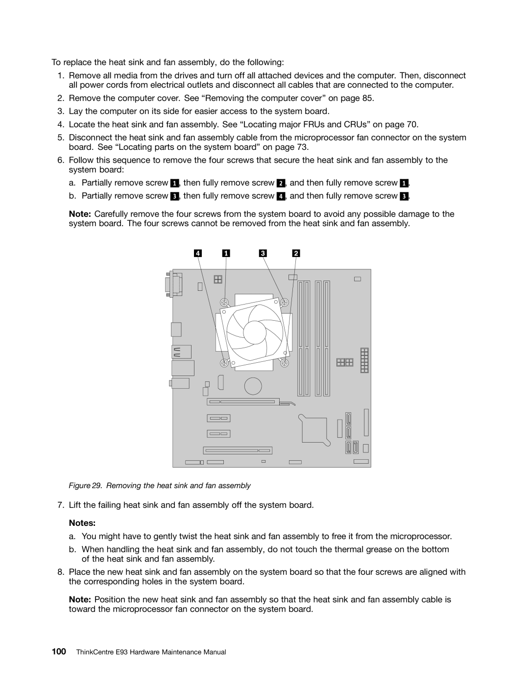 Lenovo E93 manual Removing the heat sink and fan assembly 