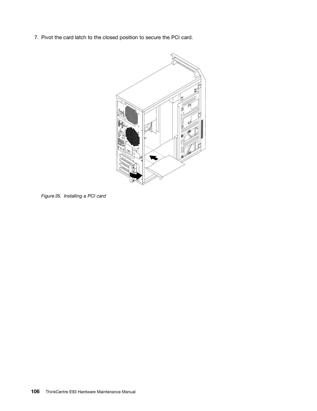 Lenovo E93 manual Installing a PCI card 