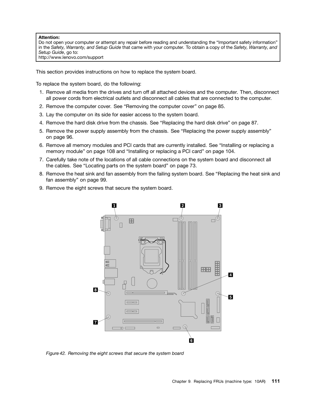 Lenovo E93 manual Removing the eight screws that secure the system board 