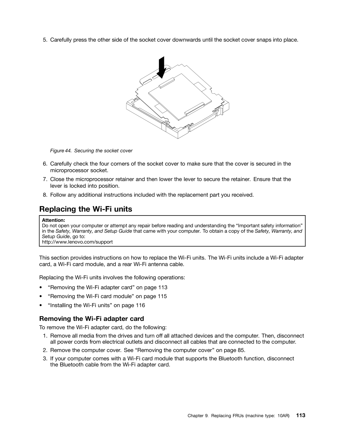 Lenovo E93 manual Replacing the Wi-Fi units, Removing the Wi-Fi adapter card 