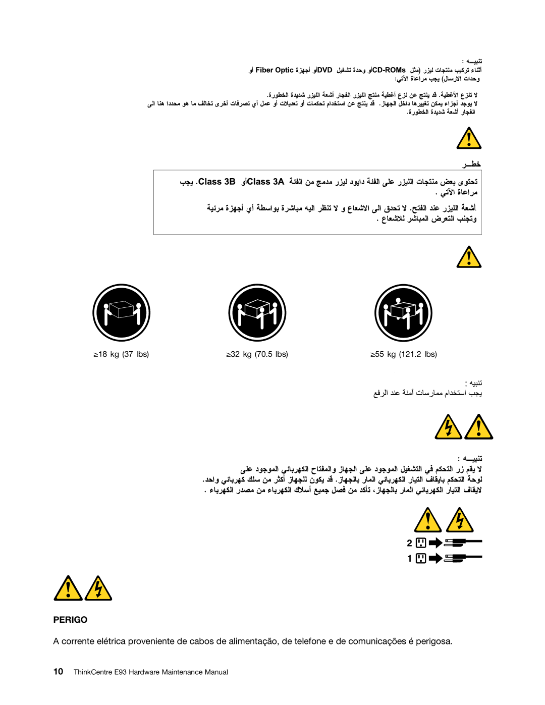 Lenovo E93 manual Perigo 