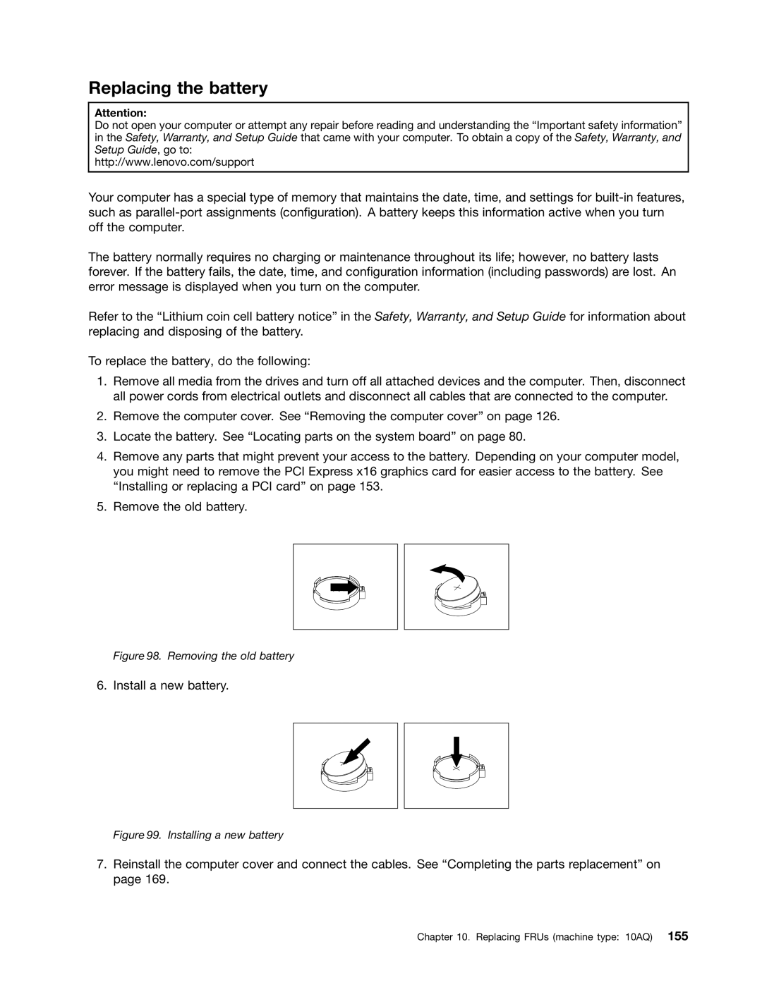 Lenovo E93 manual Replacing the battery 