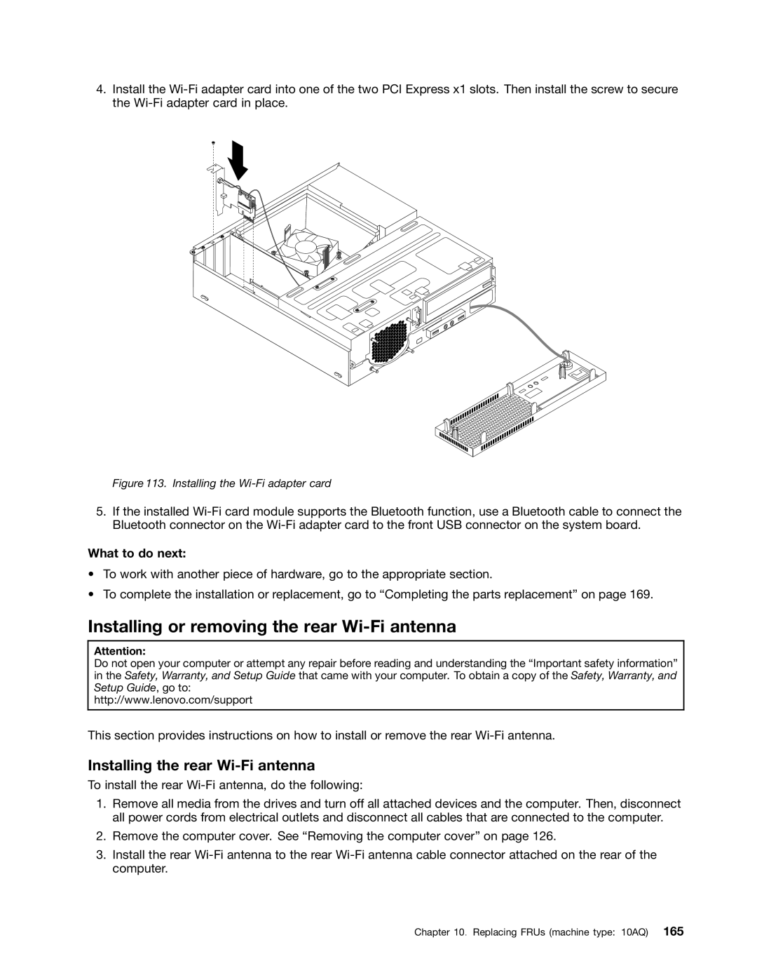 Lenovo E93 manual Installing or removing the rear Wi-Fi antenna 