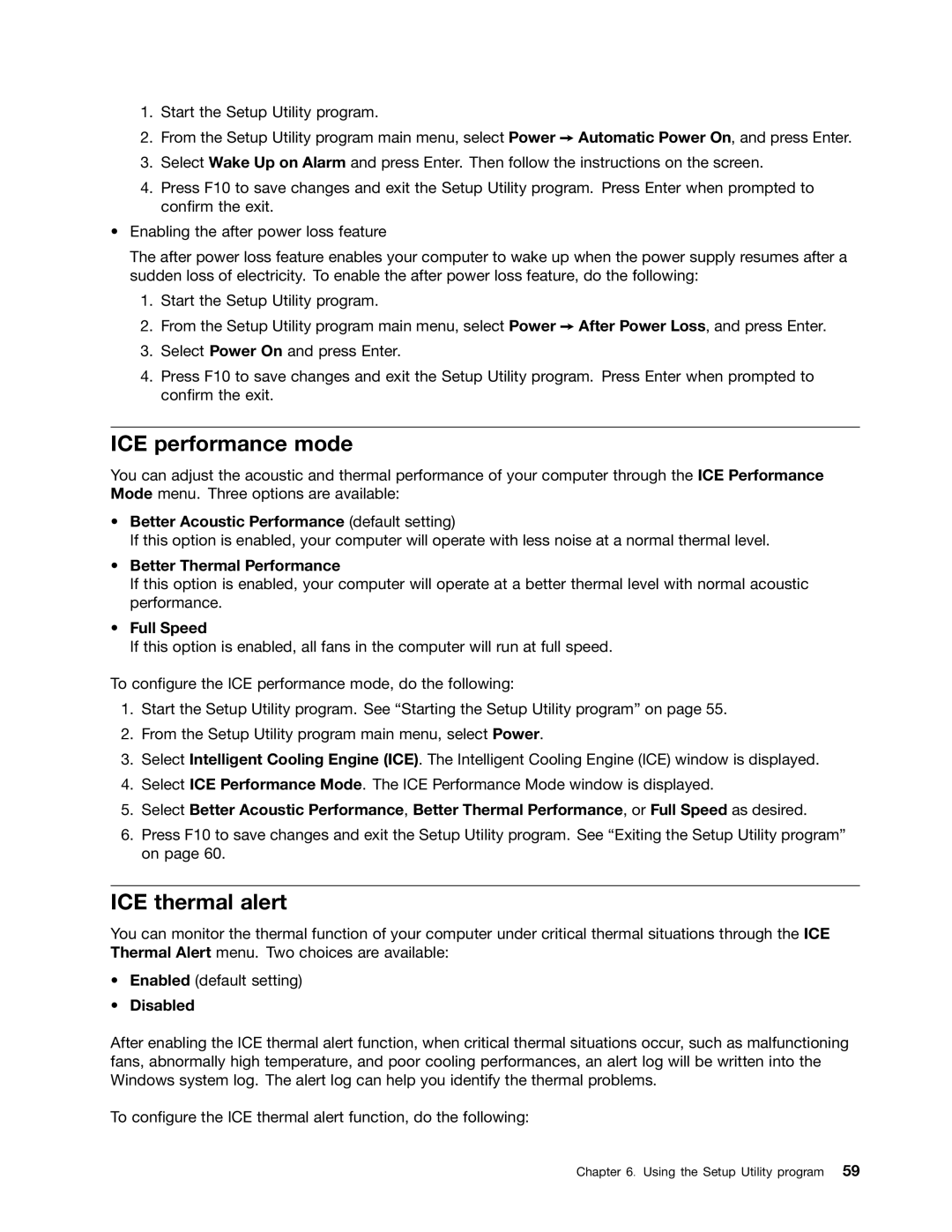 Lenovo E93 manual ICE performance mode, ICE thermal alert 