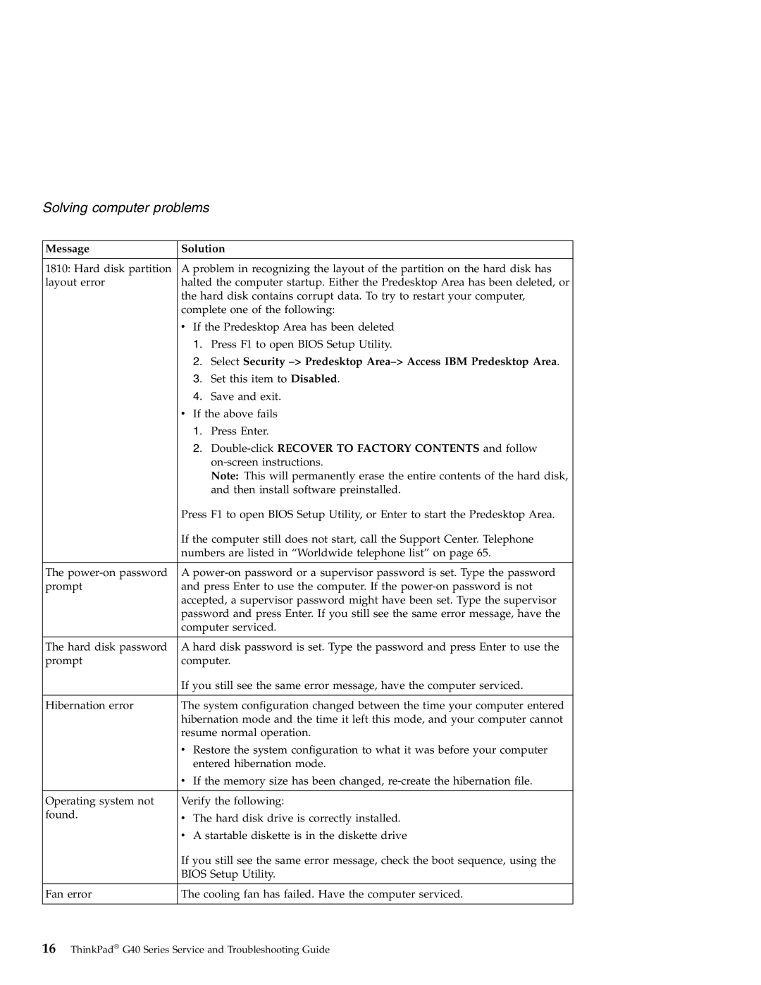 Lenovo G40 Series manual Select Security Predesktop Area- Access IBM Predesktop Area 