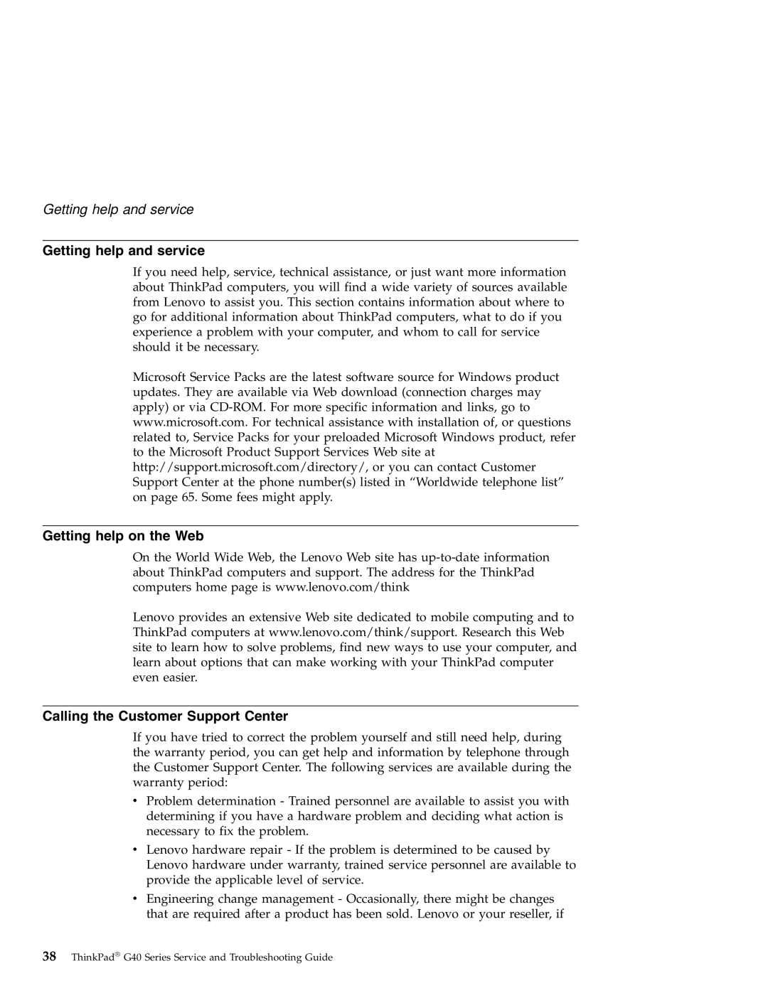 Lenovo G40 Series manual Getting help and service, Getting help on the Web Calling the Customer Support Center 