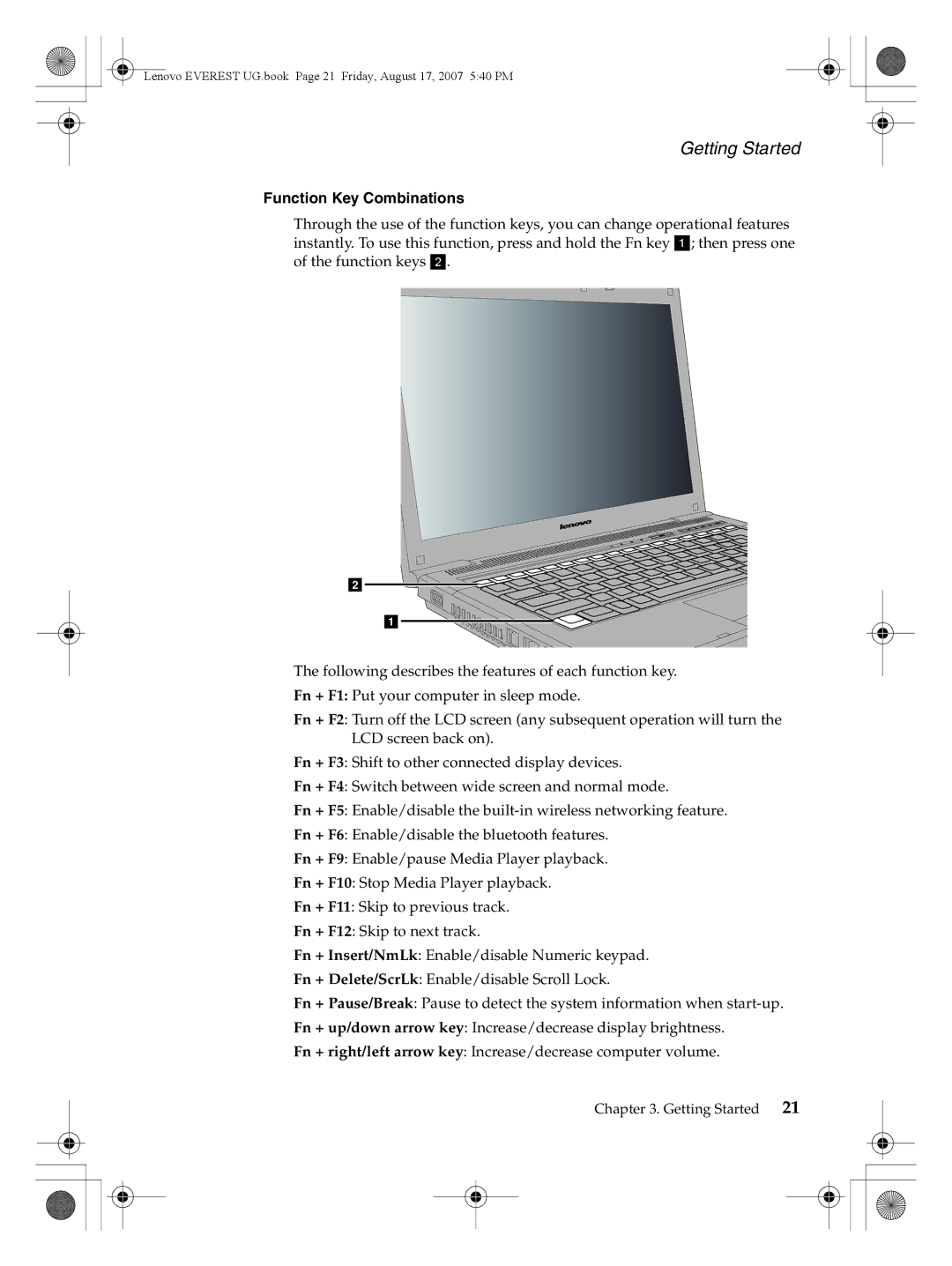 Lenovo G410, G400 warranty Function Key Combinations 