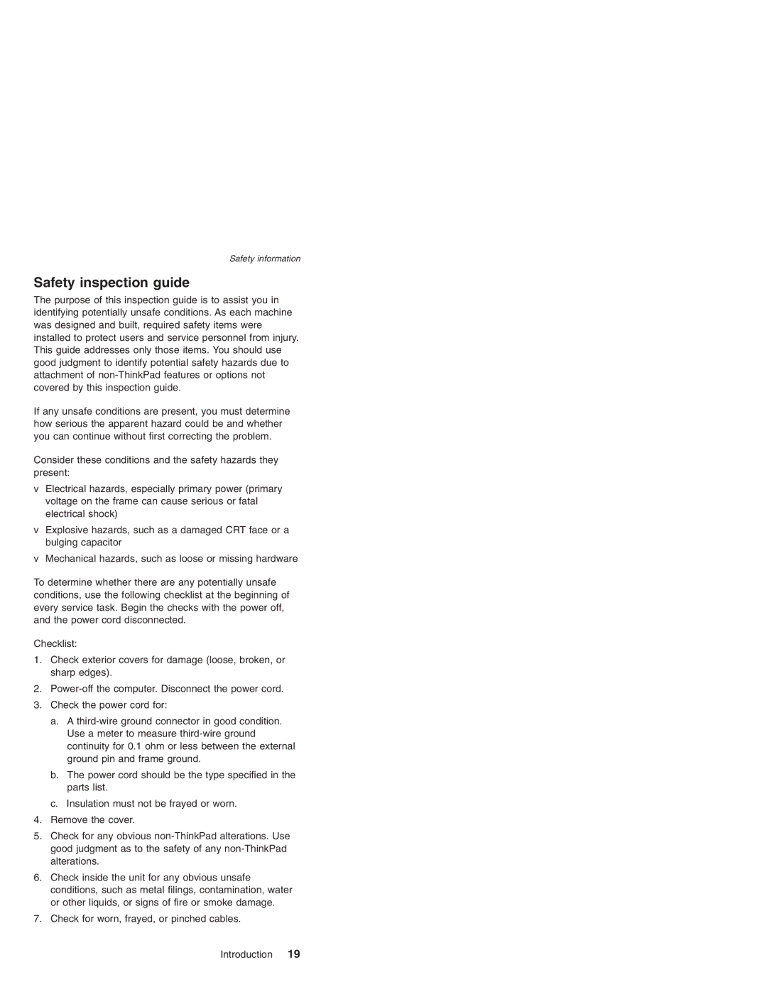 Lenovo G41 manual Safety inspection guide 