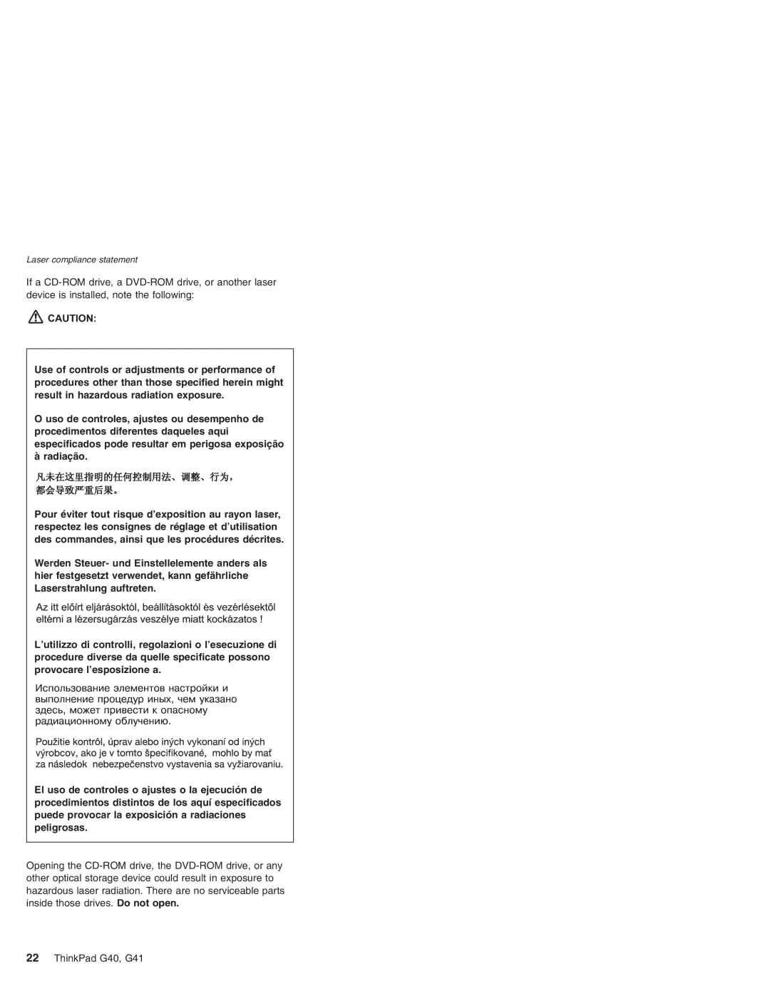 Lenovo G41 manual Laser compliance statement 