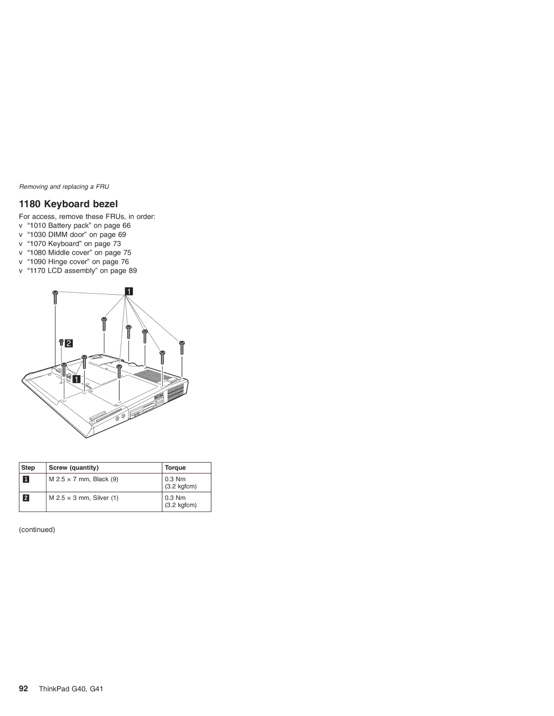 Lenovo G41 manual Keyboard bezel 