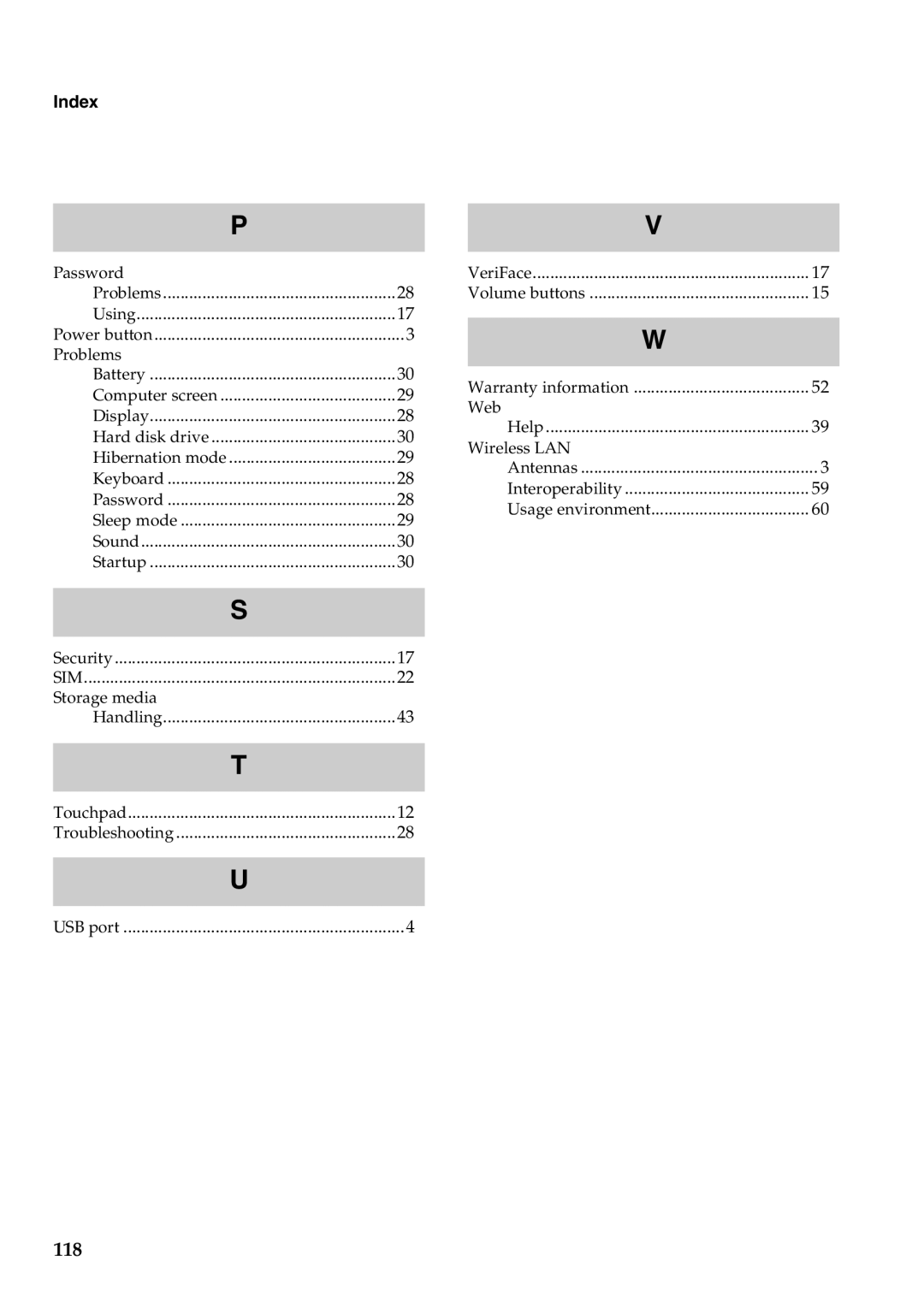 Lenovo G460 manual Index, Problems 