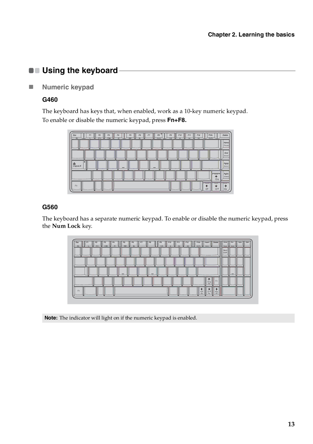 Lenovo G460 manual „ Numeric keypad, G560 