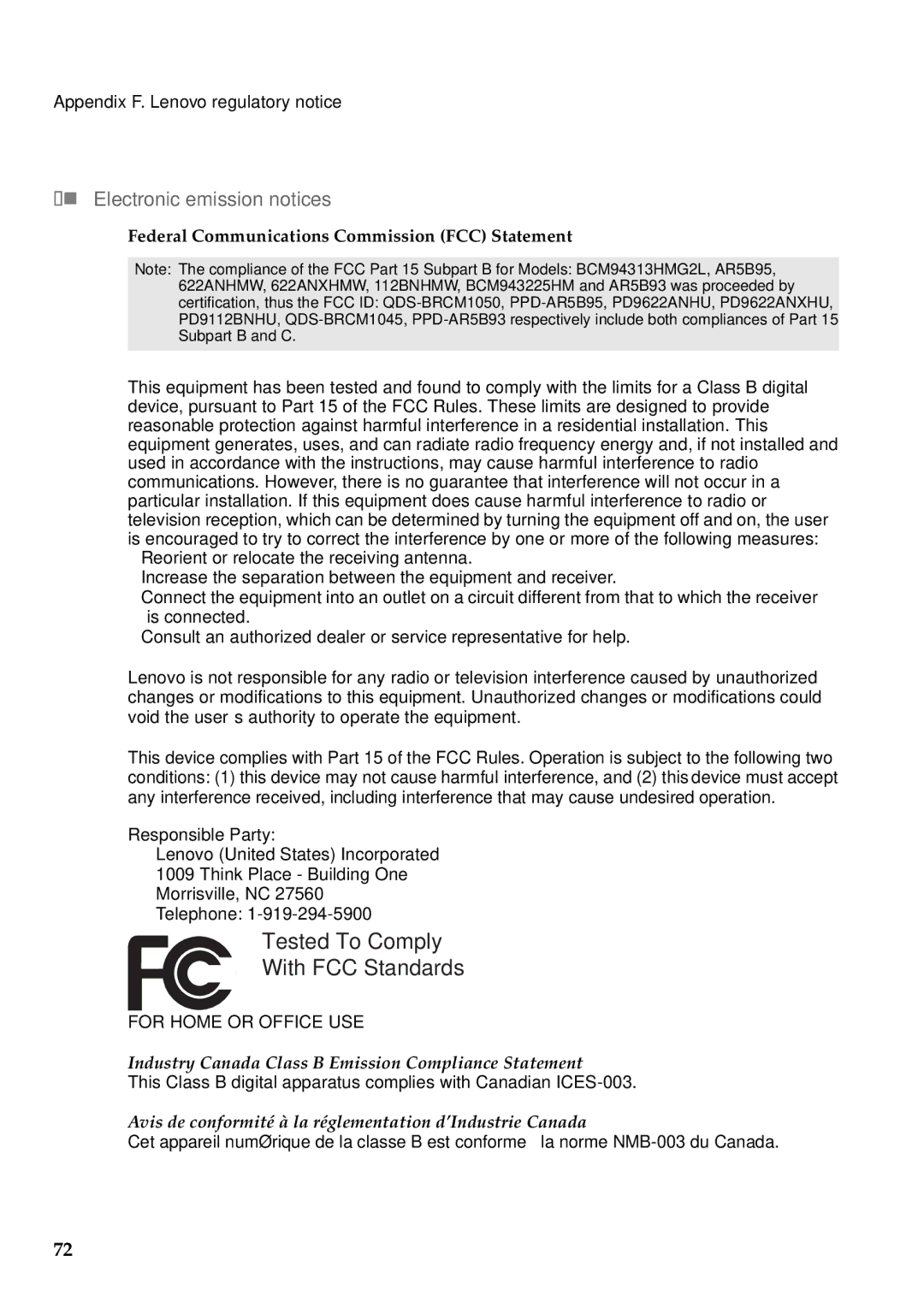 Lenovo G460 manual „ Electronic emission notices, Federal Communications Commission FCC Statement 