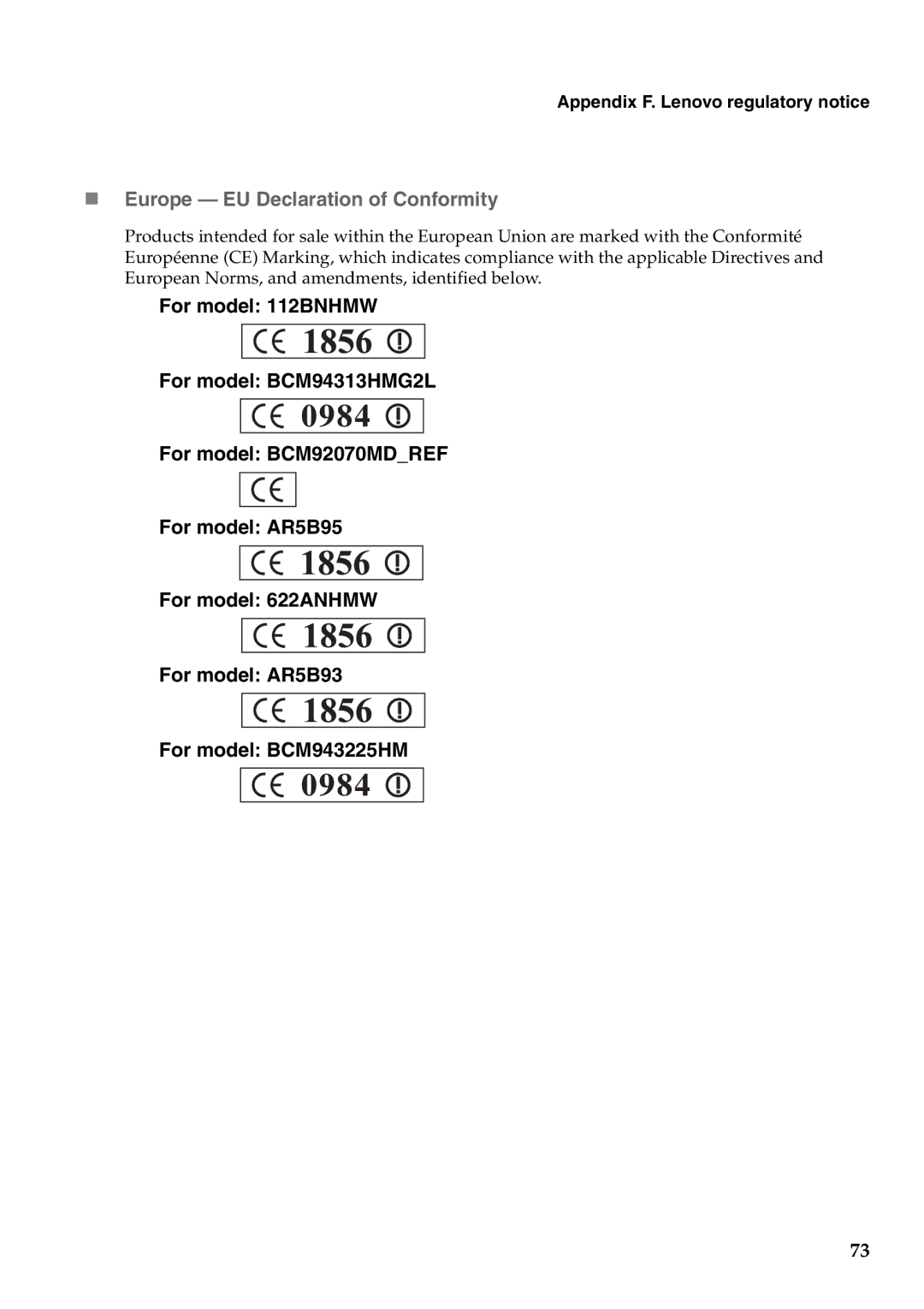 Lenovo G460 manual „ Europe EU Declaration of Conformity 