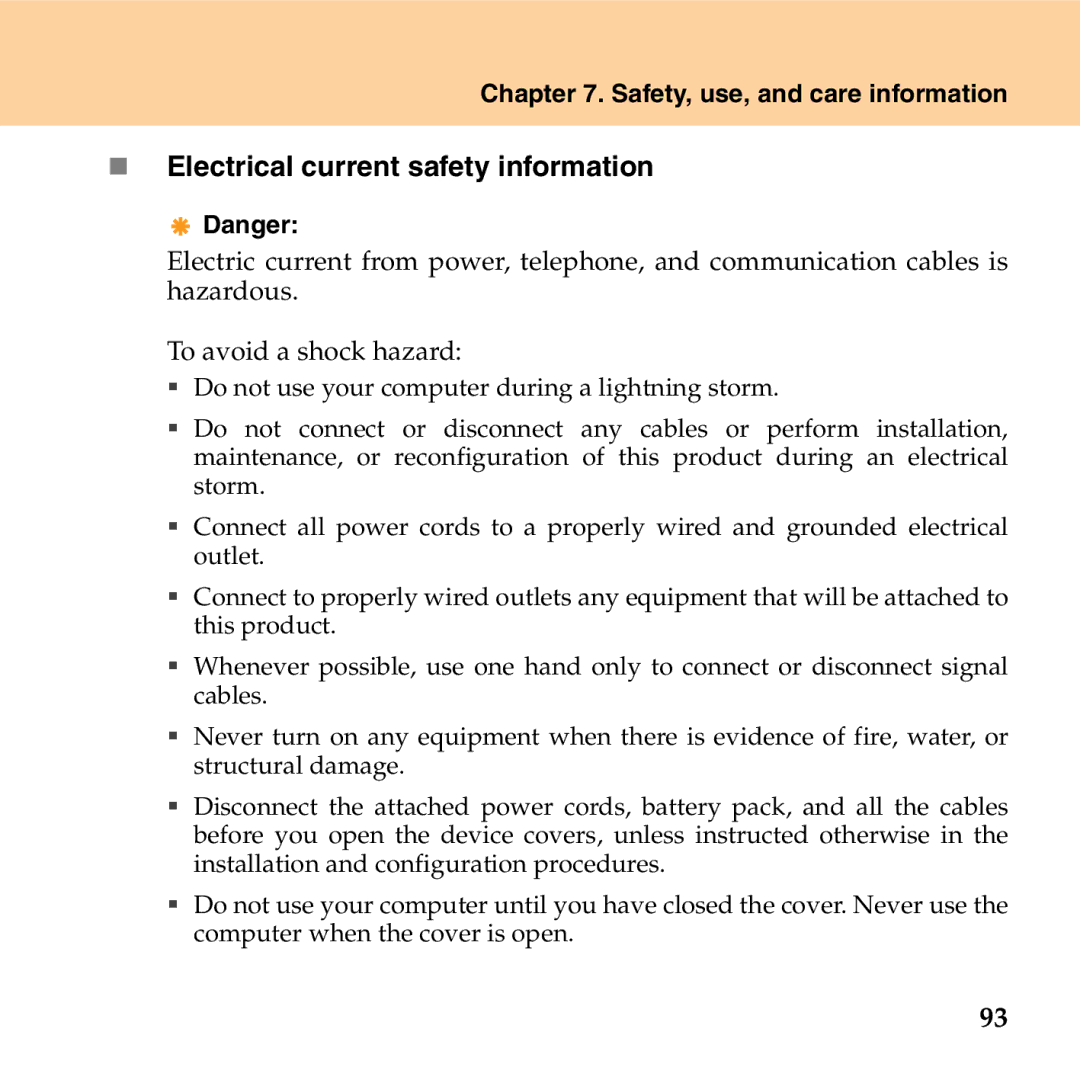 Lenovo G530 manual „ Electrical current safety information 