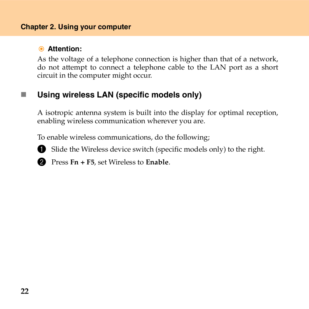 Lenovo G530 manual „ Using wireless LAN specific models only 