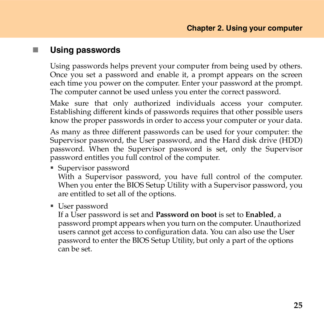 Lenovo G530 manual „ Using passwords 