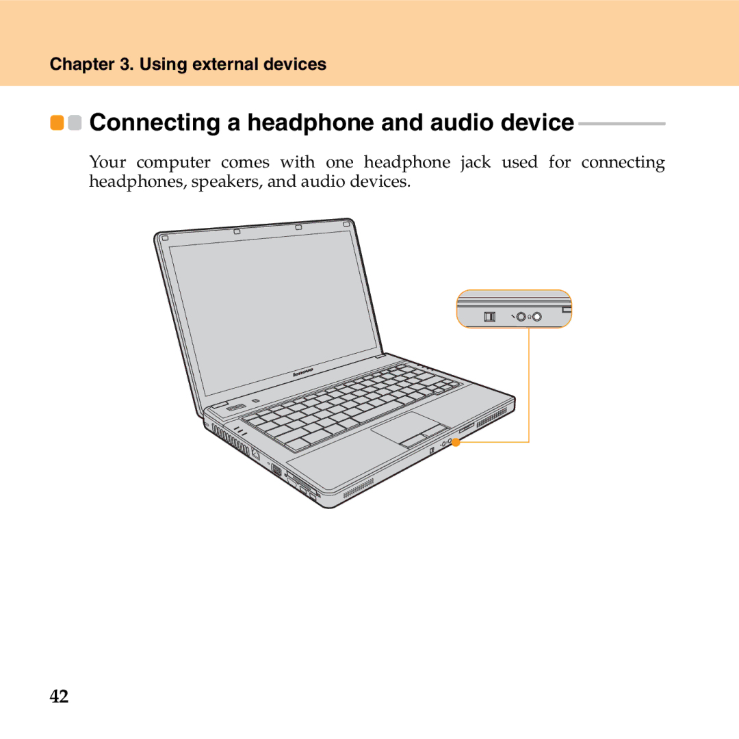 Lenovo G530 manual Connecting a headphone and audio device 