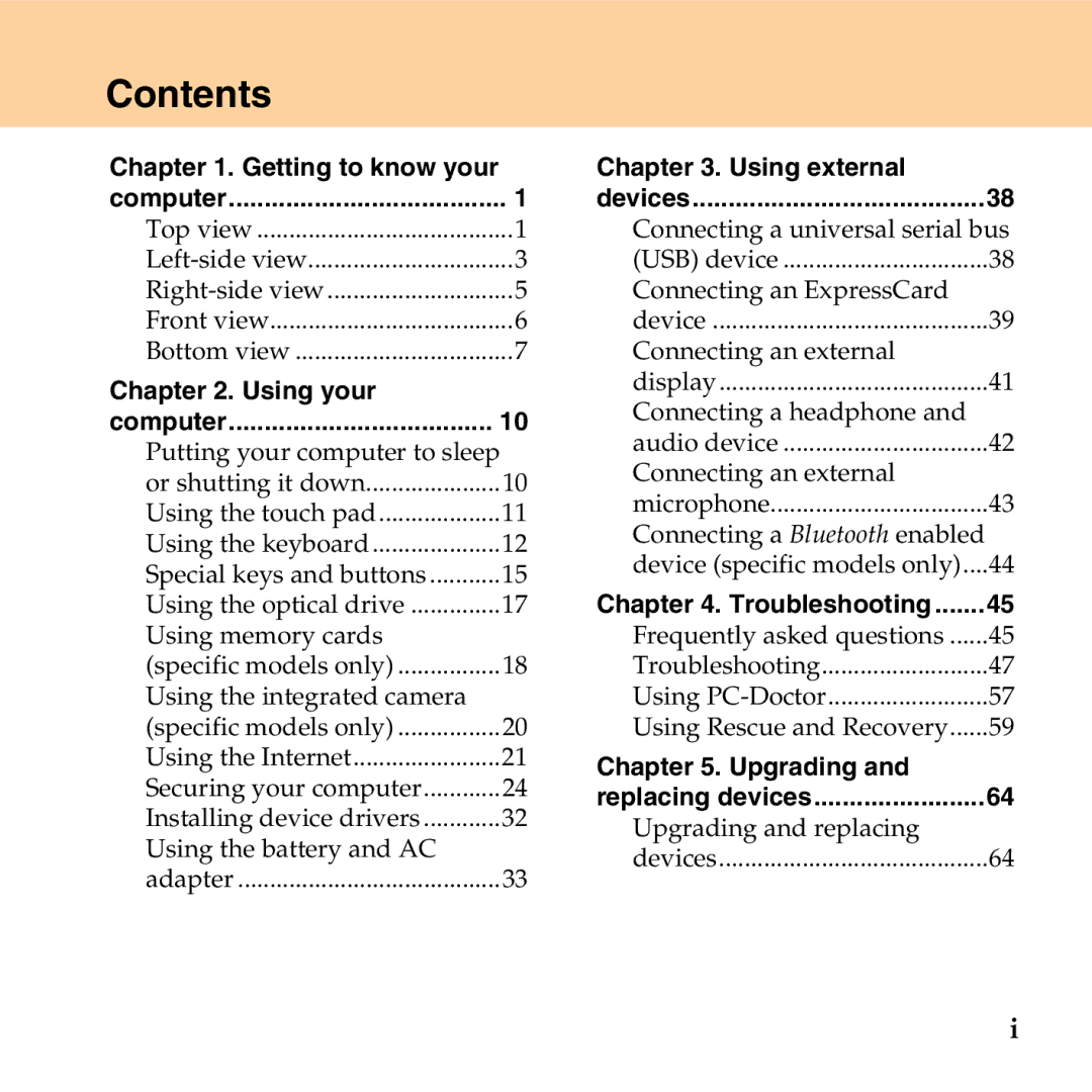 Lenovo G530 manual Contents 