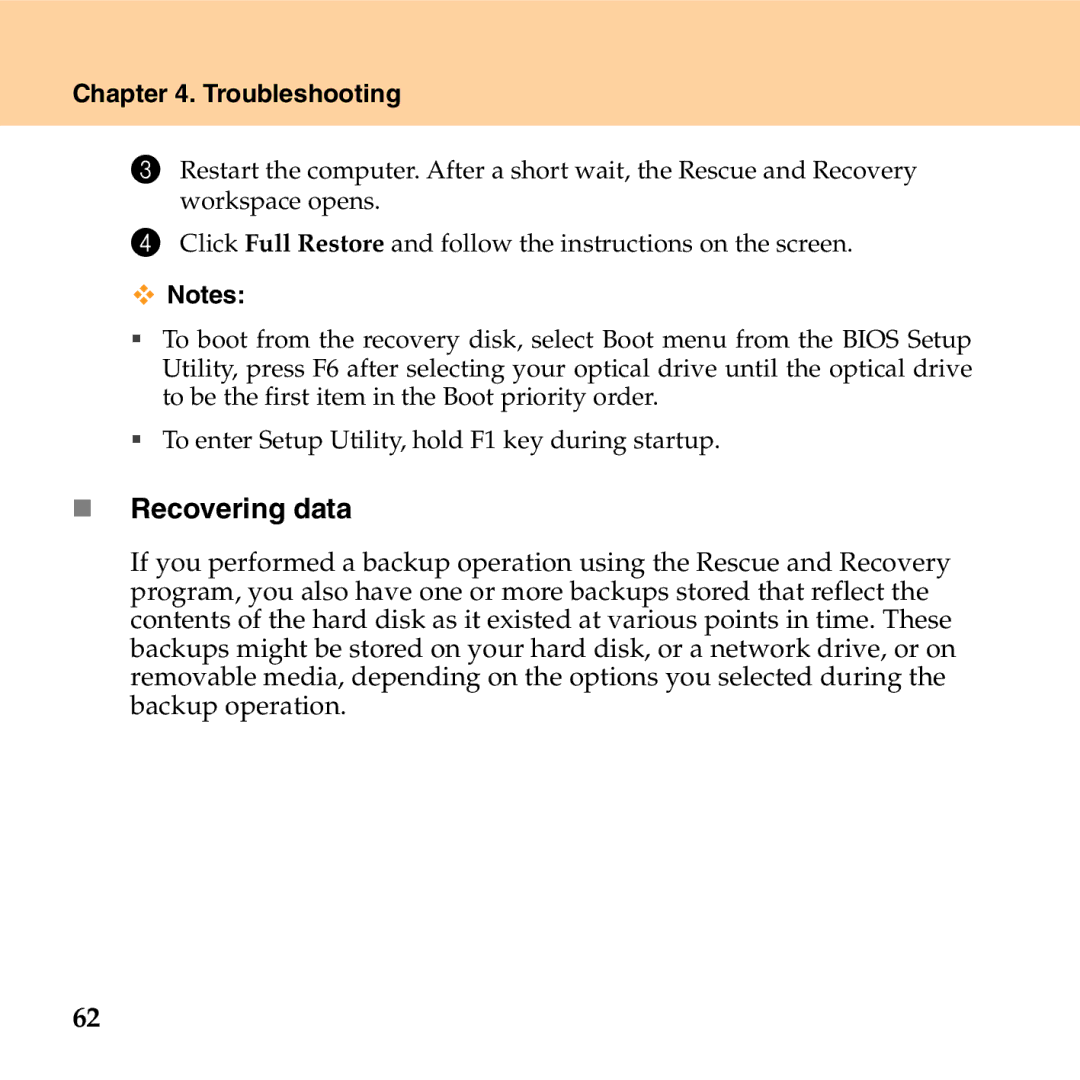 Lenovo G530 manual „ Recovering data 