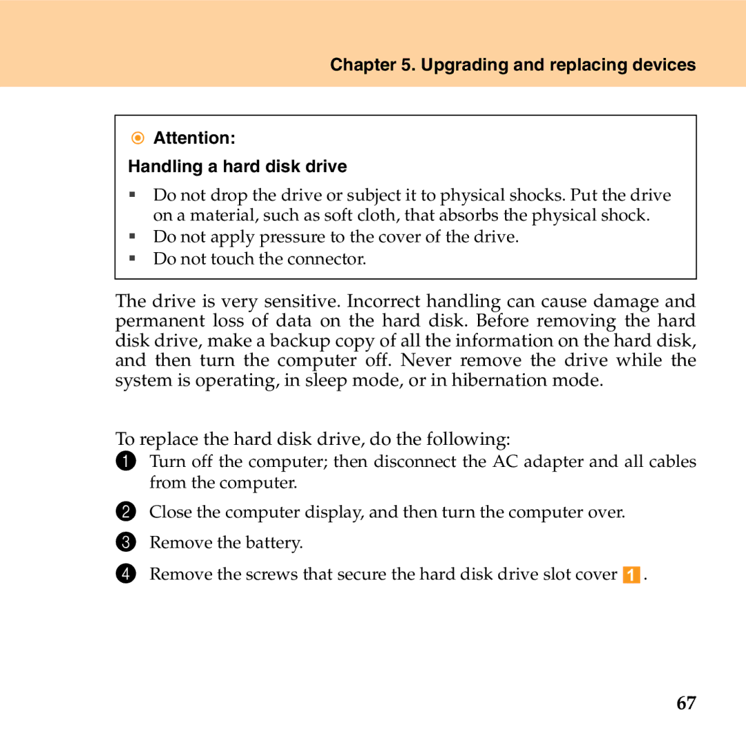 Lenovo G530 manual Upgrading and replacing devices Handling a hard disk drive 