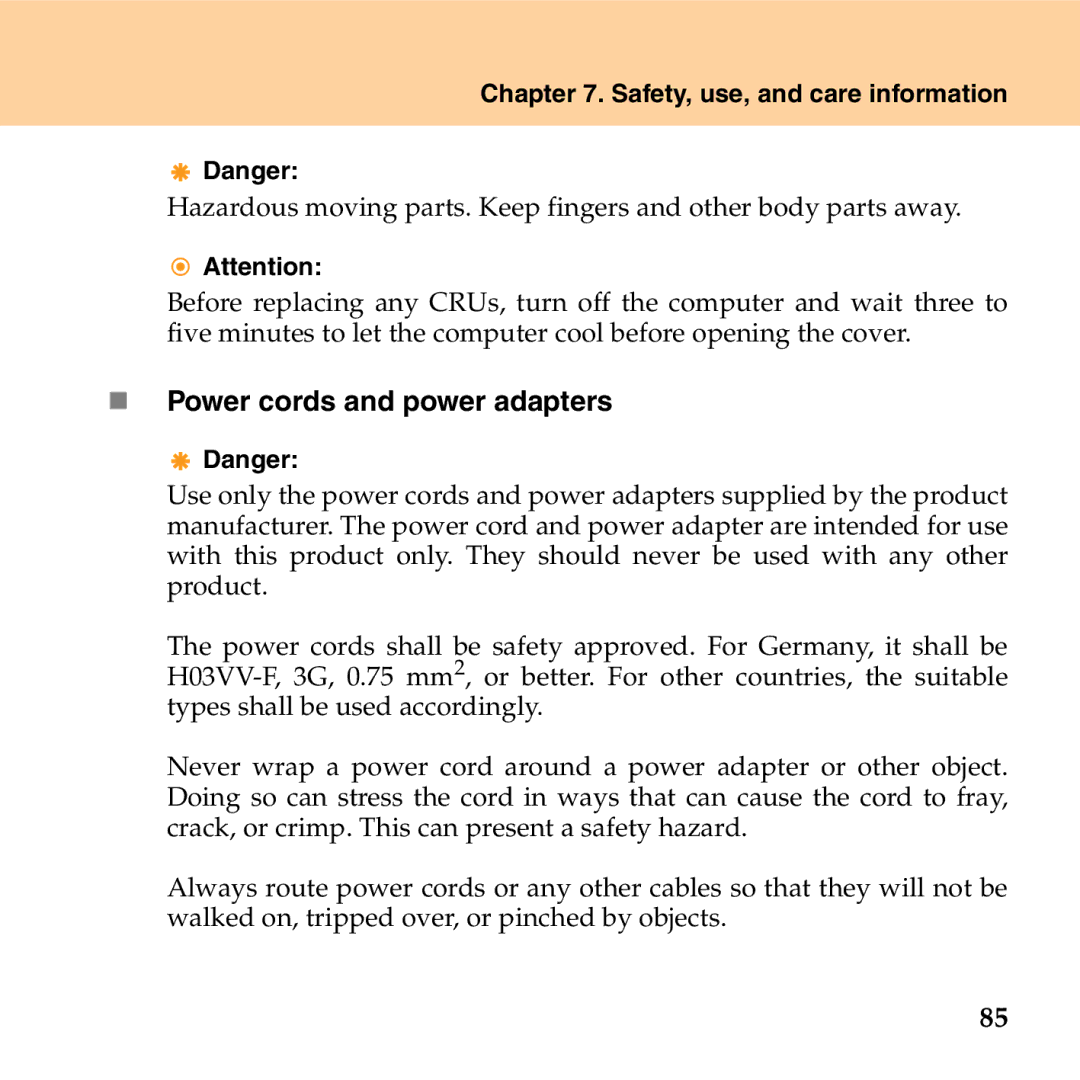 Lenovo G530 manual „ Power cords and power adapters 