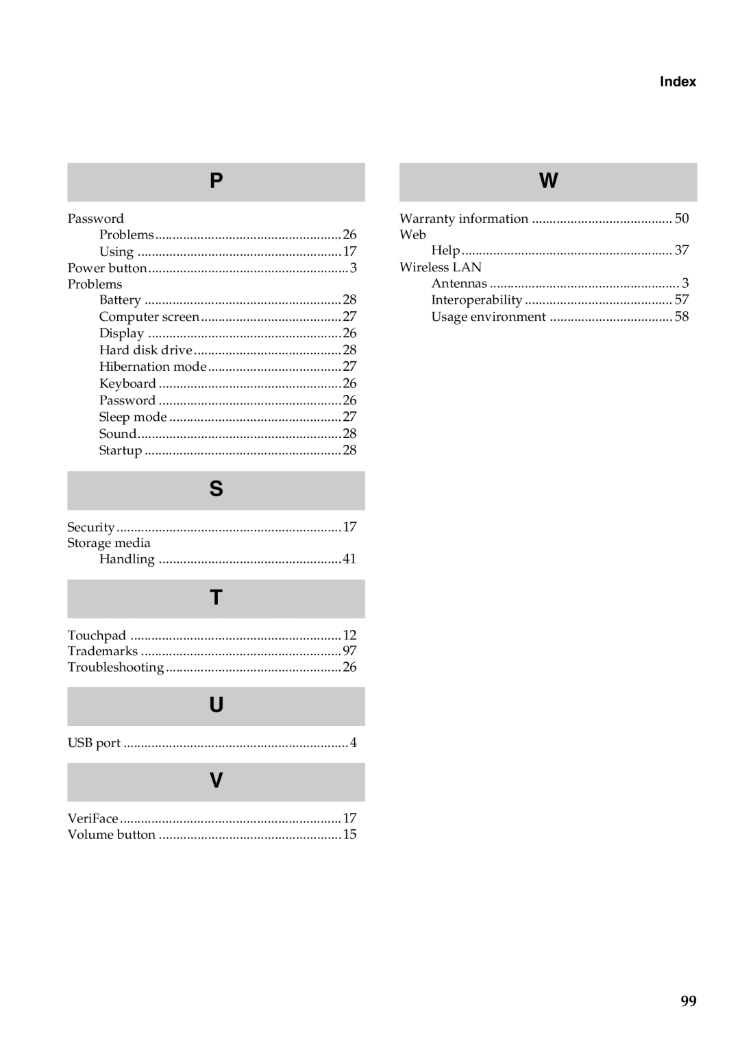 Lenovo 2958XFU, G550 manual Index, Problems 