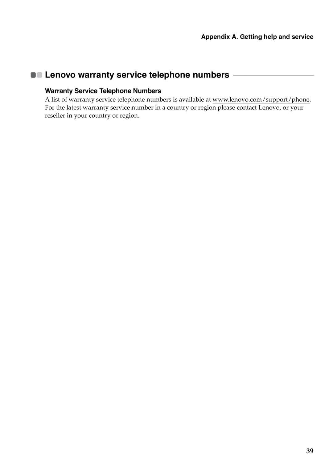 Lenovo 2958XFU, G550 manual Warranty Service Telephone Numbers 