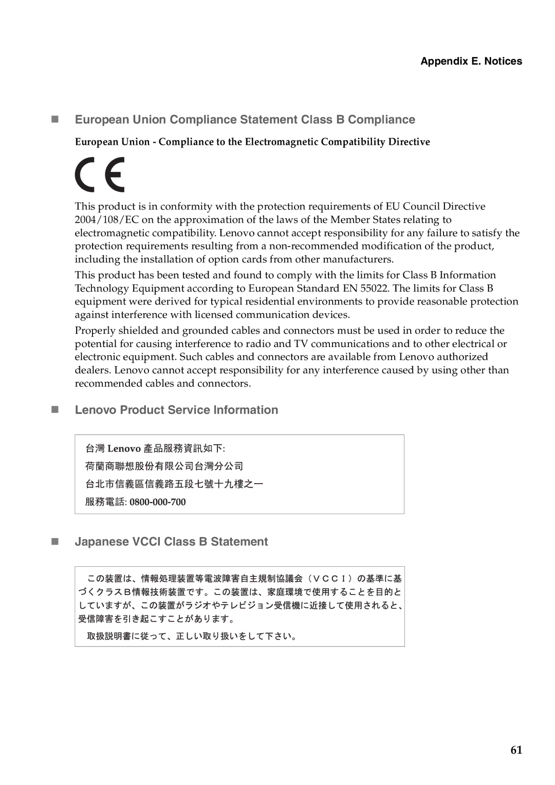 Lenovo 2958XFU, G550 manual „ European Union Compliance Statement Class B Compliance 